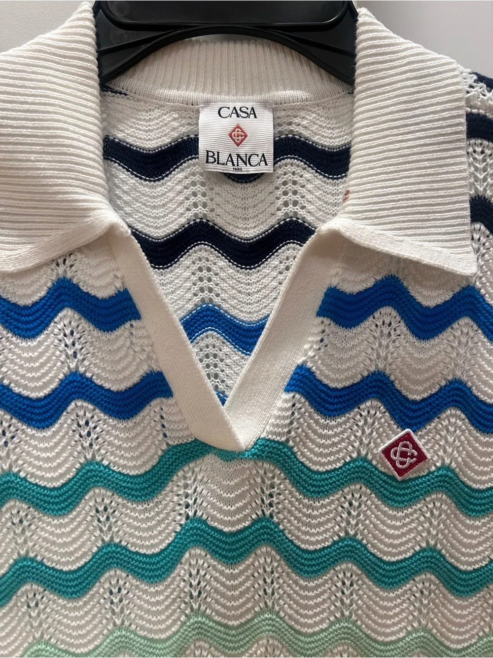 Casa Blanca Kids' White Wave-Knit Polo Dress with Multicolor Stripes